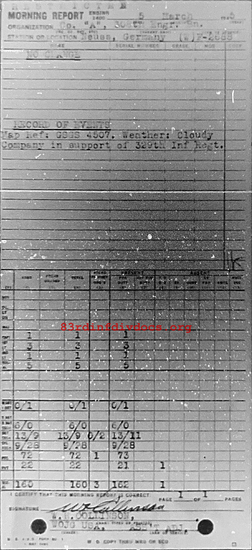 Morning report A Co, 1945-03-05, page 1 Morning report