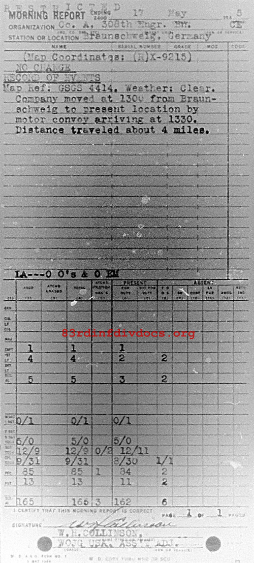 Morning report A Co, 1945-05-17, page 1 Morning report