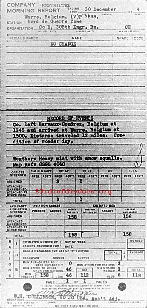 Morning report B Co, 1944-12-30, page 1 Morning report