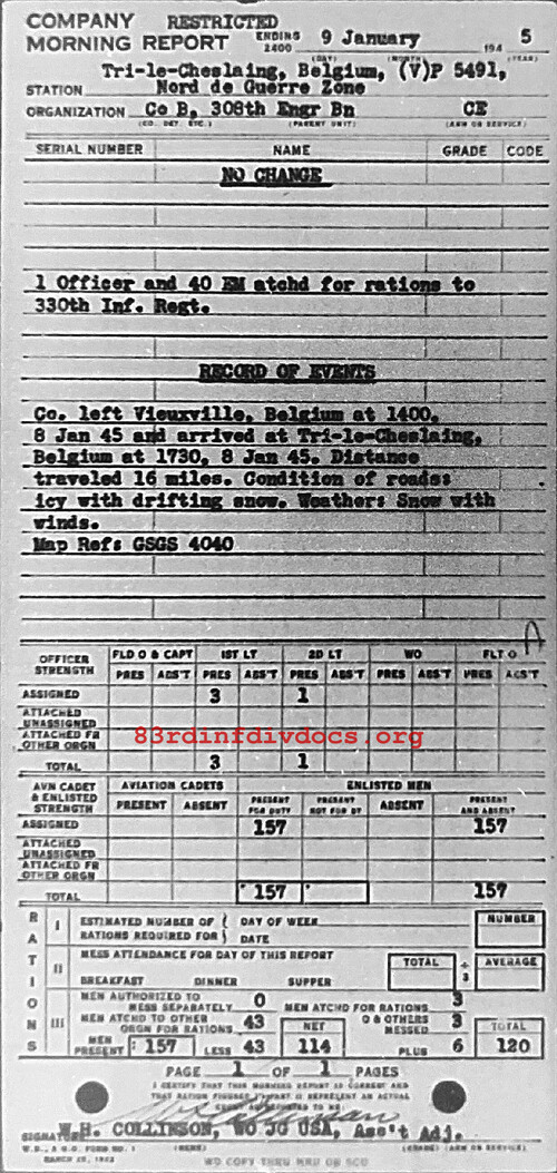 Morning report B Co, 1945-01-09, page 1 Morning report
