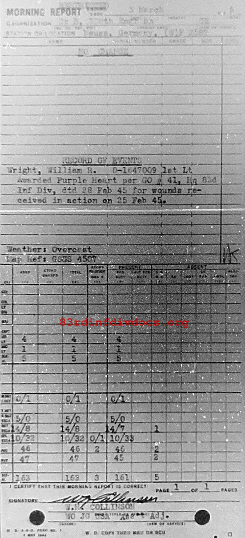 Morning report B Co, 1945-03-05, page 1 Morning report