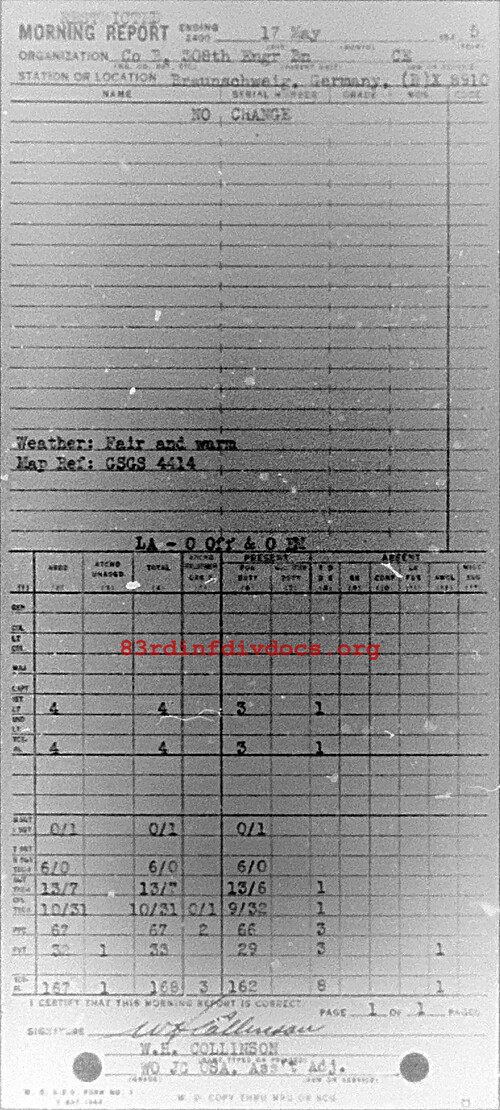 Morning report B Co, 1945-05-17, page 1 Morning report