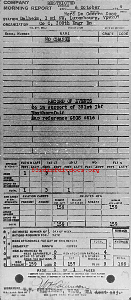 Morning report C Co, 1944-10-06, page 1 Morning report