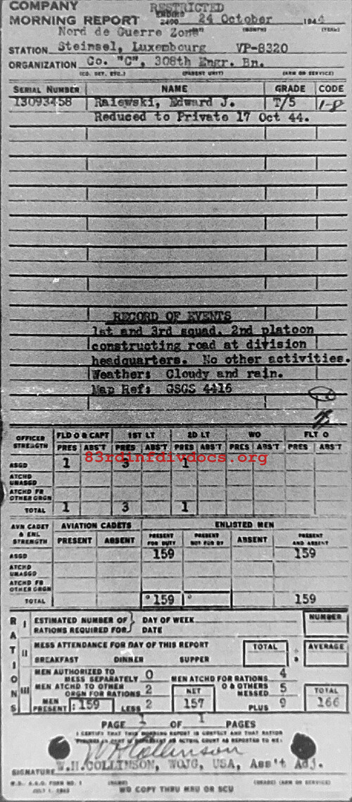 Morning report C Co, 1944-10-24, page 1 Morning report