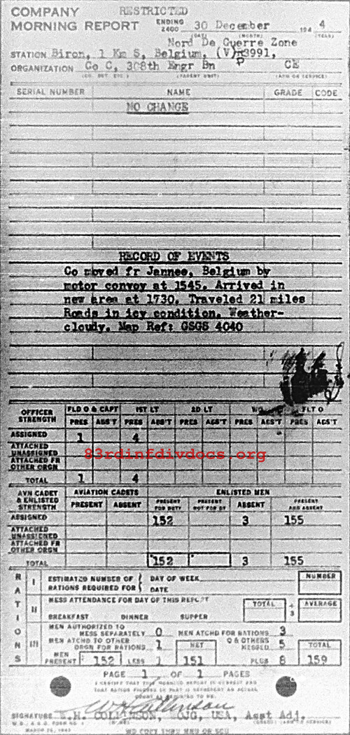 Morning report C Co, 1944-12-30, page 1 Morning report