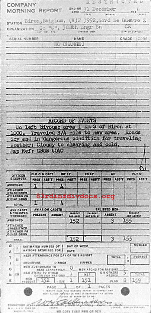 Morning report C Co, 1944-12-31, page 1 Morning report