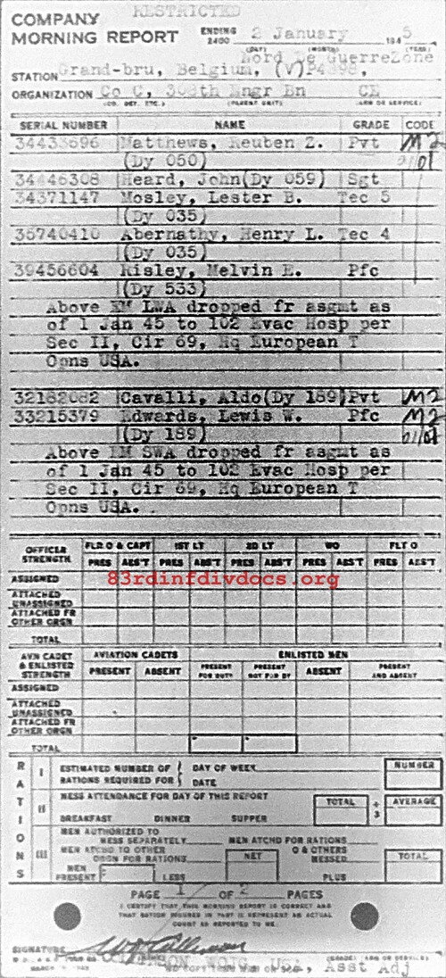 Morning report C Co, 1945-01-02, page 1 Morning report