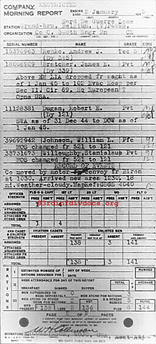 Morning report C Co, 1945-01-02, page 2 Morning report