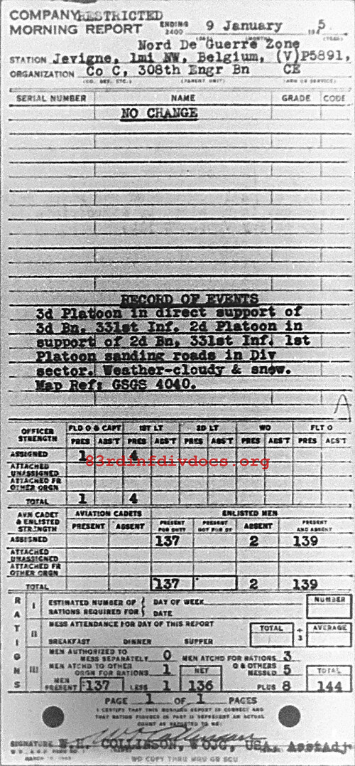 Morning report C Co, 1945-01-09, page 1 Morning report