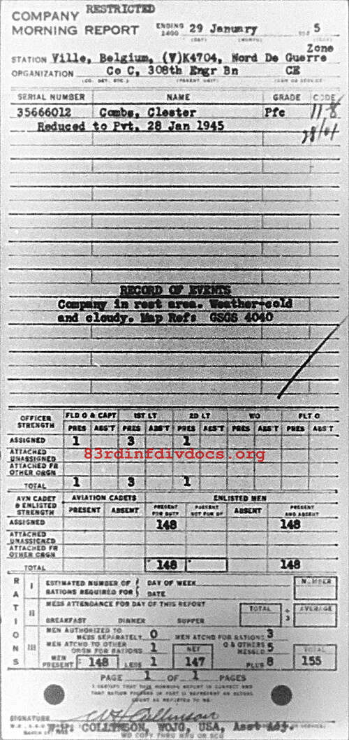 Morning report C Co, 1945-01-29, page 1 Morning report