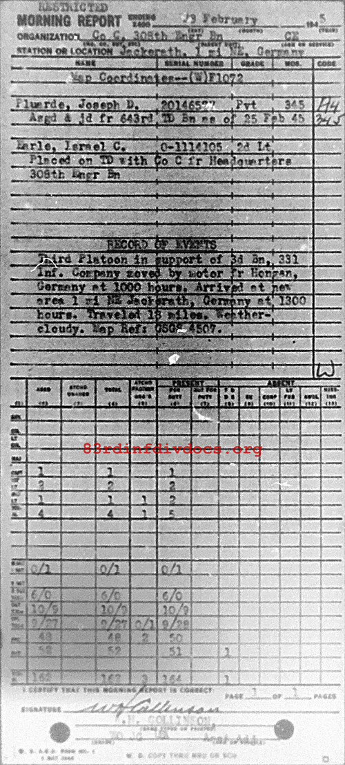Morning report C Co, 1945-02-28, page 1 Morning report