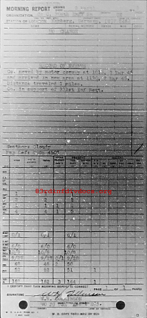 Morning report C Co, 1945-03-03, page 1 Morning report