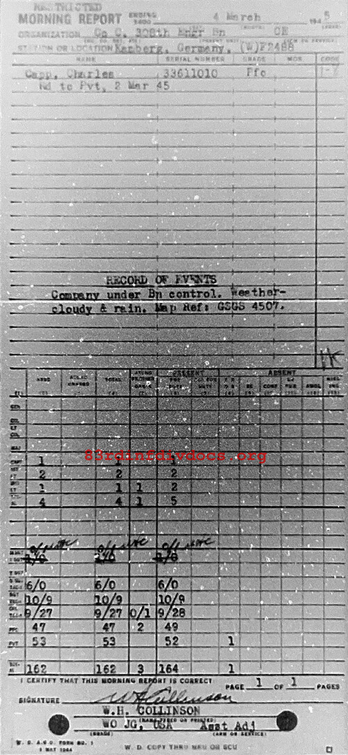 Morning report C Co, 1945-03-04, page 1 Morning report