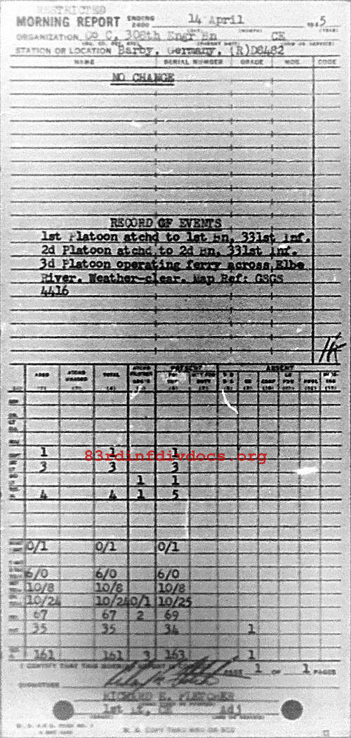 Morning report C Co, 1945-04-14, page 1 Morning report