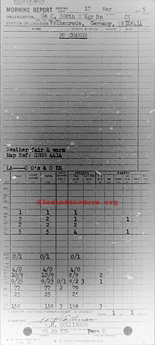 Morning report C Co, 1945-05-17, page 1 Morning report