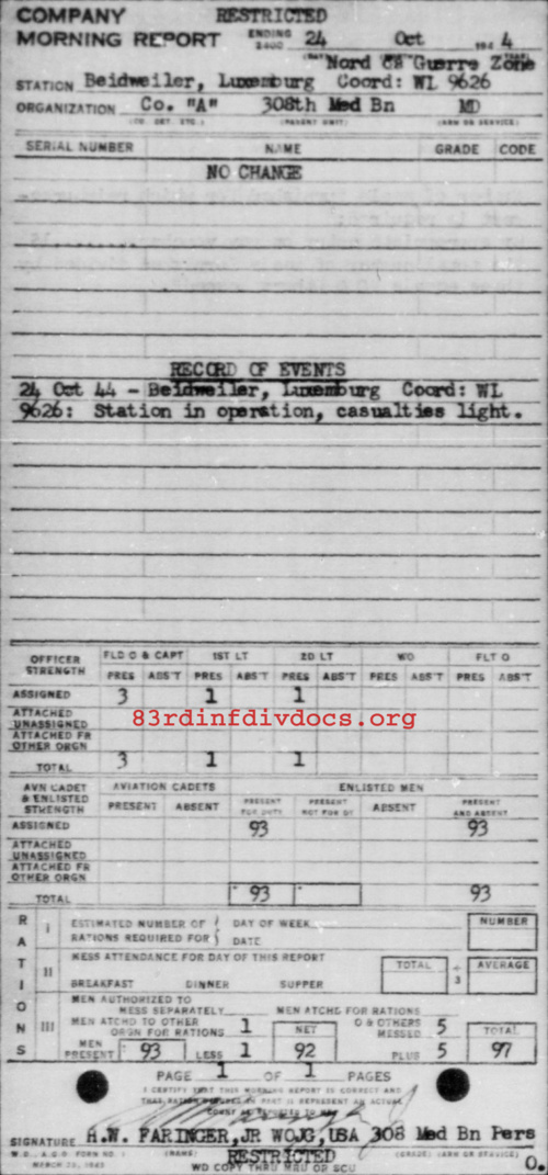 Morning report A Co, 1944-10-24, page 1 Morning report