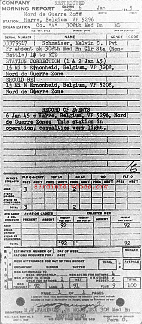 Morning report A Co, 1945-01-06, page 1 Morning report