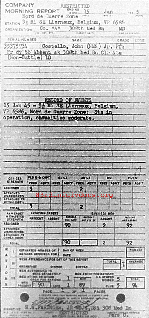 Morning report A Co, 1945-01-15, page 1 Morning report