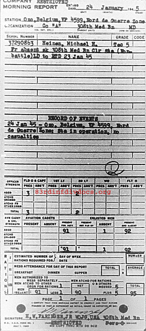 Morning report A Co, 1945-01-24, page 1 Morning report