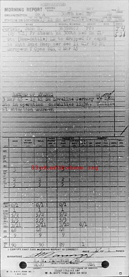 Morning report A Co, 1945-03-03, page 1 Morning report