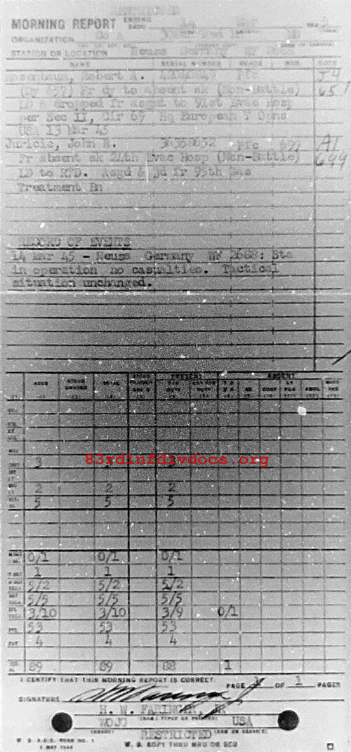 Morning report A Co, 1945-03-14, page 1 Morning report