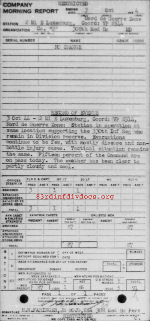 Morning report B Co, 1944-10-03, page 1 Morning report