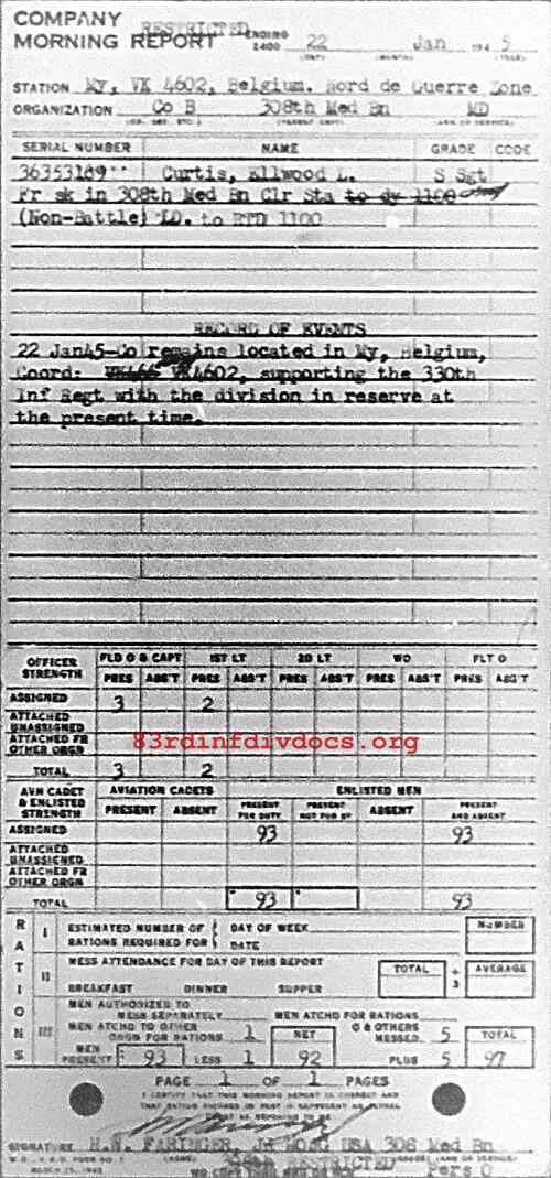 Morning report B Co, 1945-01-22, page 1 Morning report