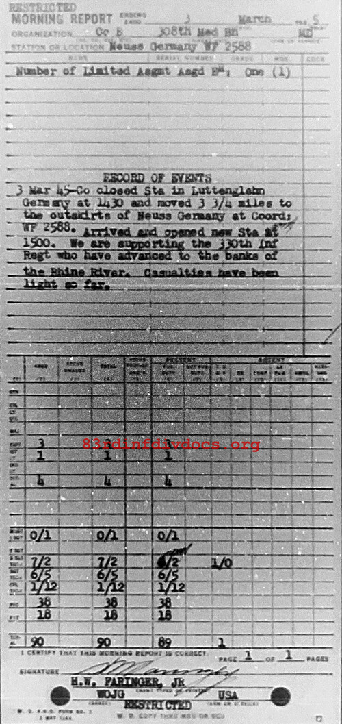 Morning report B Co, 1945-03-03, page 1 Morning report