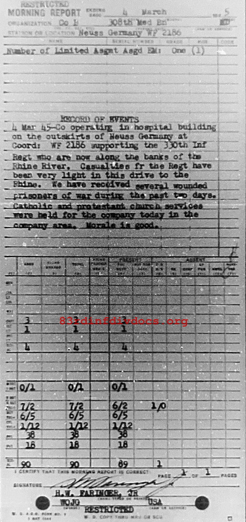 Morning report B Co, 1945-03-04, page 1 Morning report