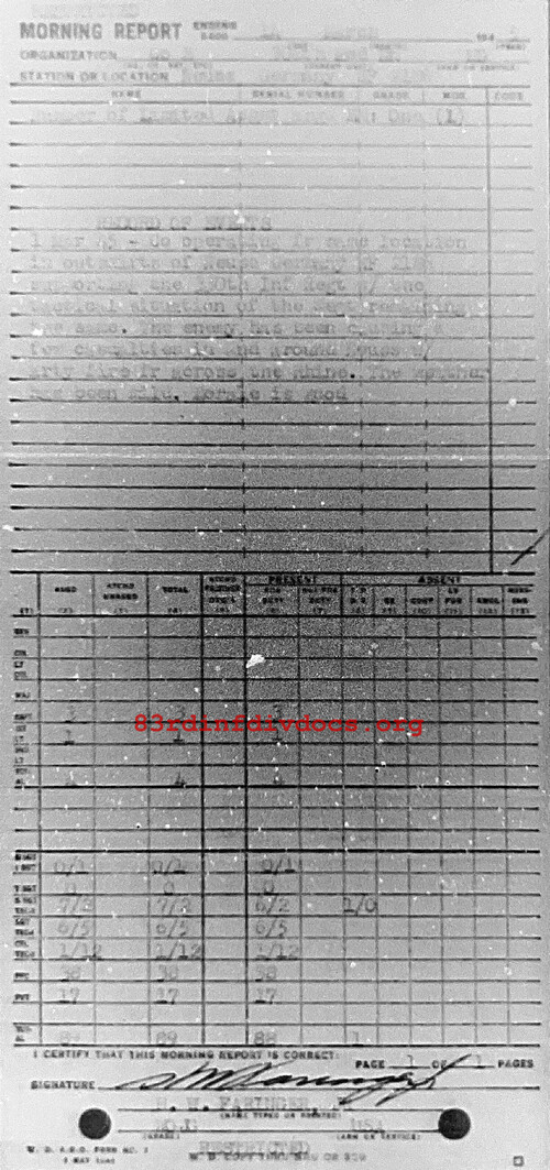 Morning report B Co, 1945-03-14, page 1 Morning report