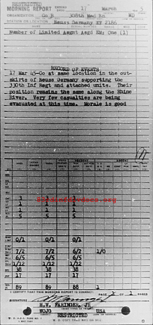 Morning report B Co, 1945-03-17, page 1 Morning report