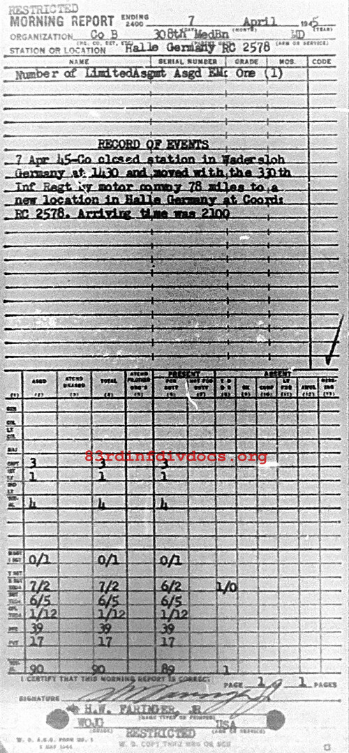 Morning report B Co, 1945-04-07, page 1 Morning report