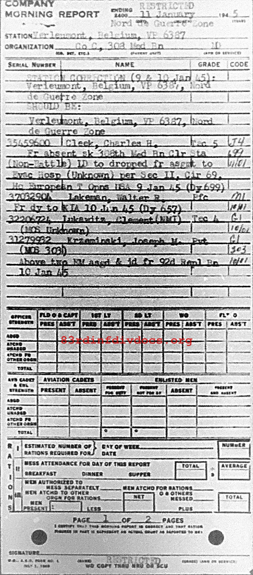 Morning report C Co, 1945-01-11, page 1 Morning report