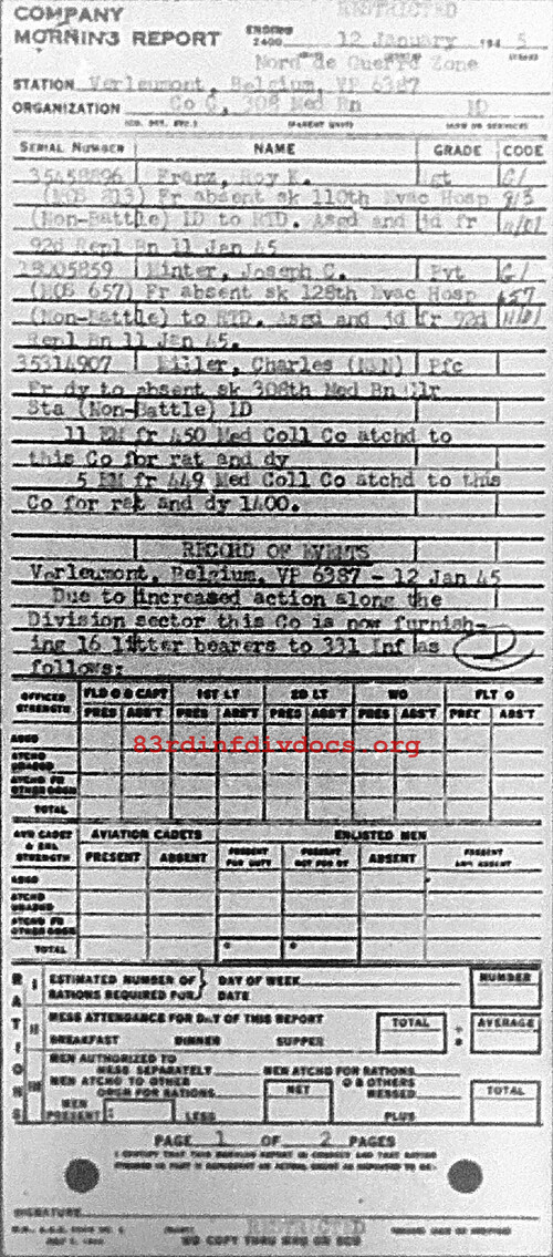 Morning report C Co, 1945-01-12, page 1 Morning report