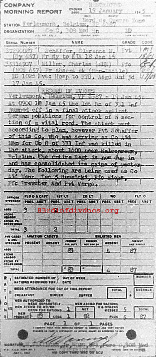 Morning report C Co, 1945-01-19, page 1 Morning report