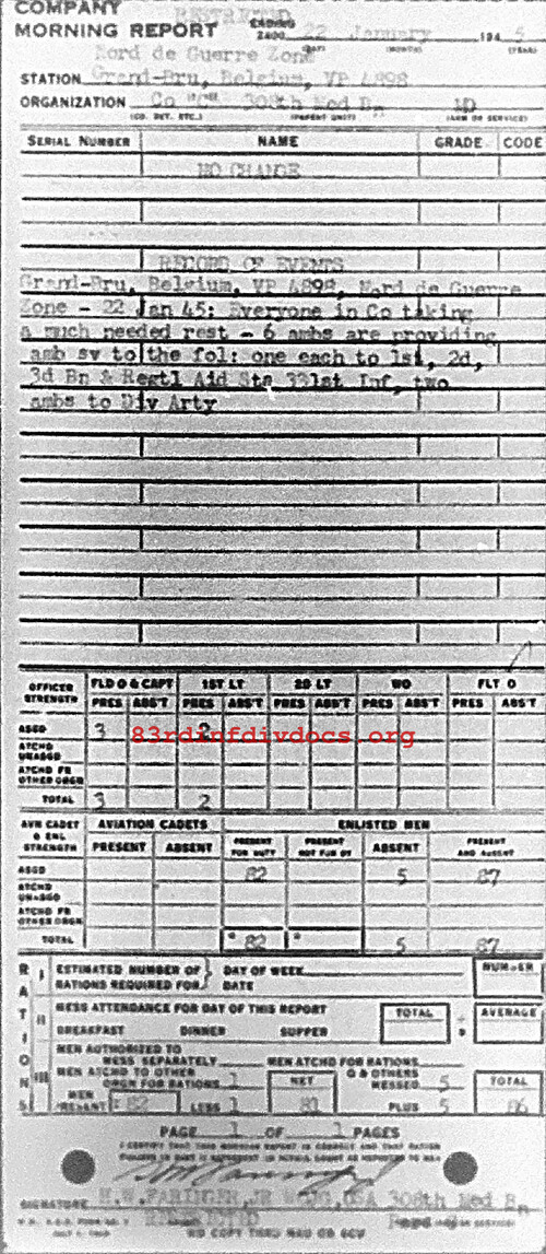 Morning report C Co, 1945-01-22, page 1 Morning report