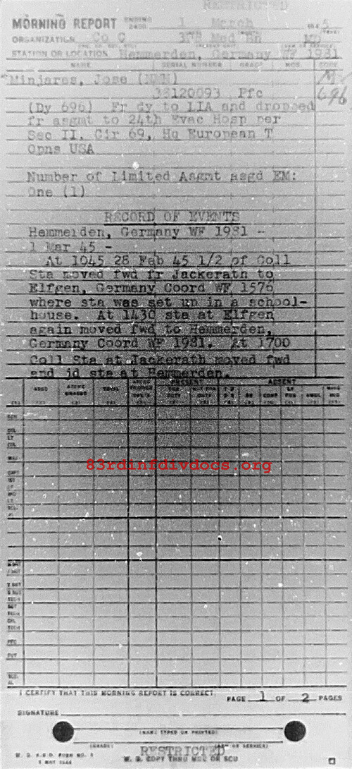 Morning report C Co, 1945-03-01, page 1 Morning report