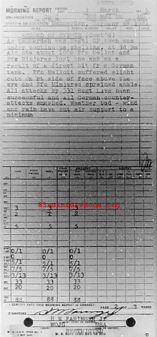 Morning report C Co, 1945-03-01, page 2 Morning report