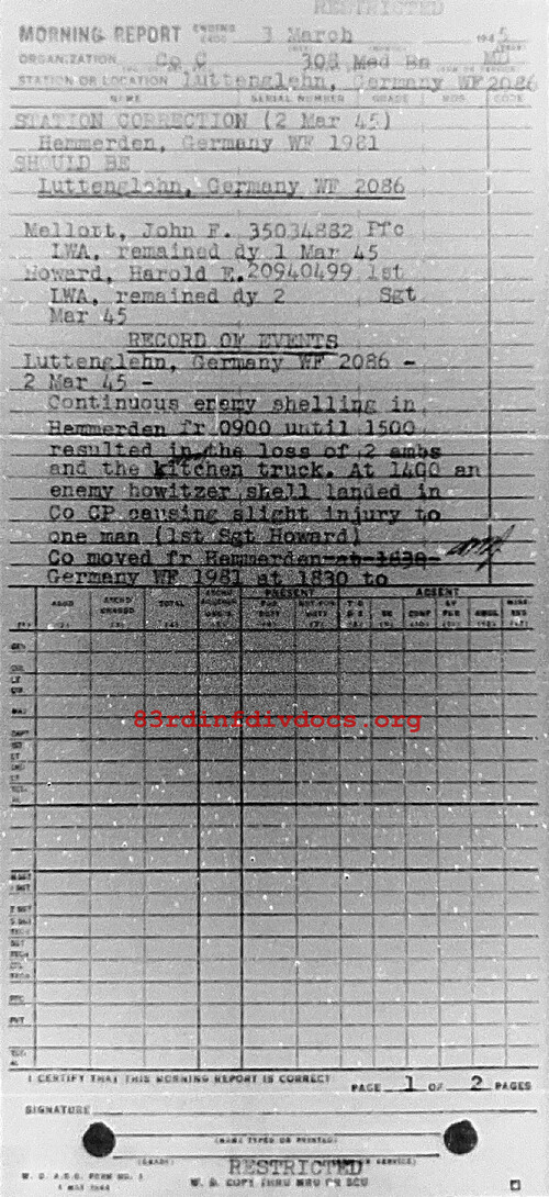 Morning report C Co, 1945-03-03, page 1 Morning report