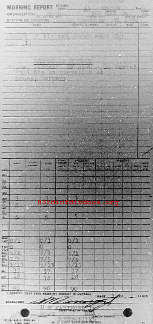 Morning report C Co, 1945-03-14, page 1 Morning report