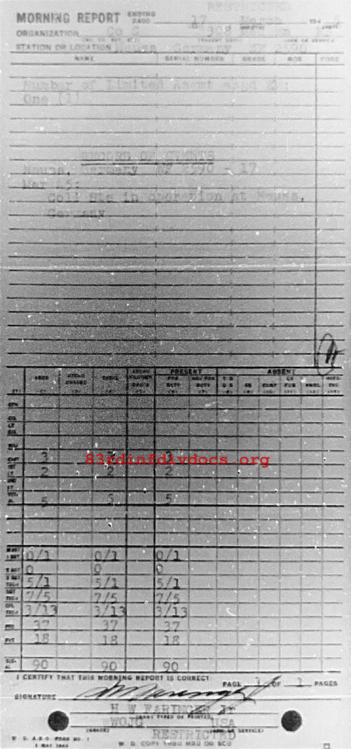 Morning report C Co, 1945-03-17, page 1 Morning report