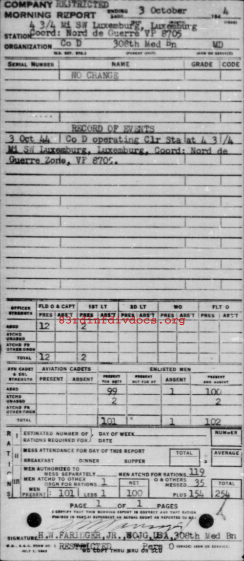 Morning report D Co, 1944-10-03, page 1 Morning report