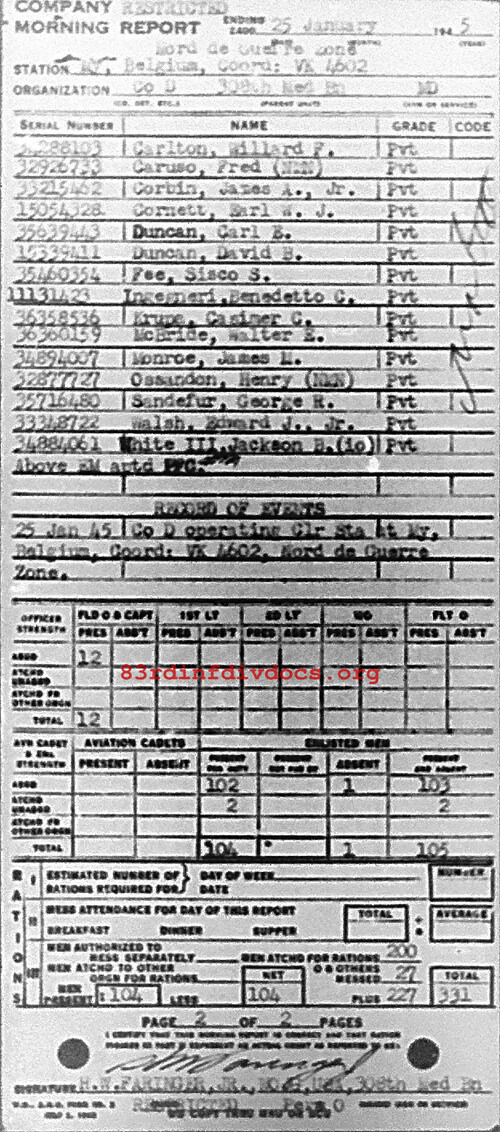 Morning report D Co, 1945-01-25, page 2 Morning report