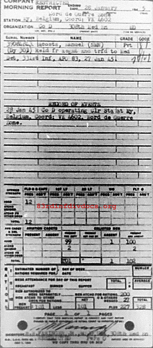 Morning report D Co, 1945-01-28, page 1 Morning report