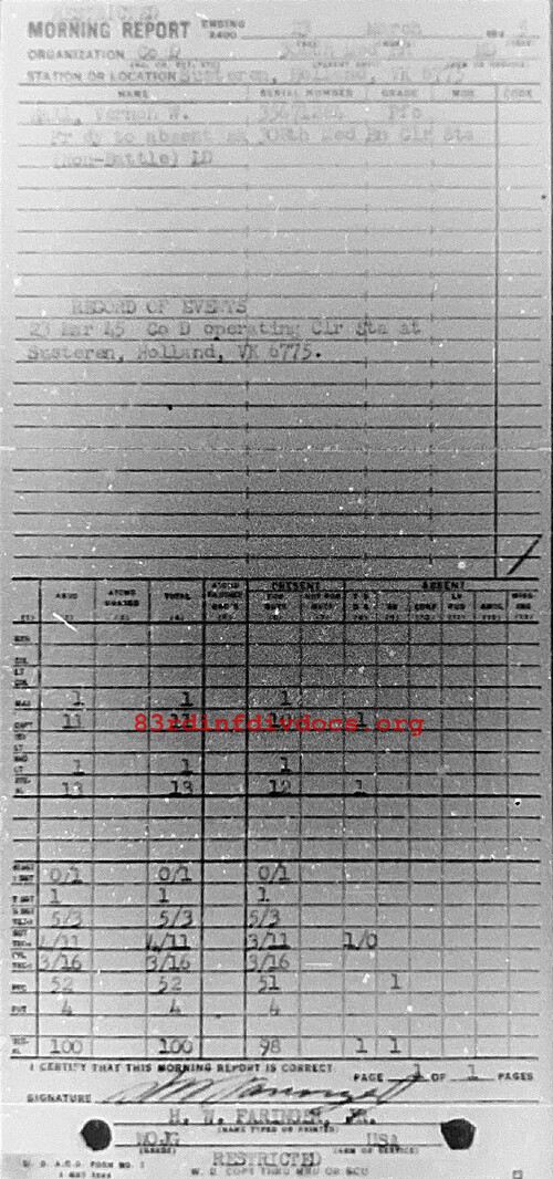 Morning report D Co, 1945-03-23, page 1 Morning report