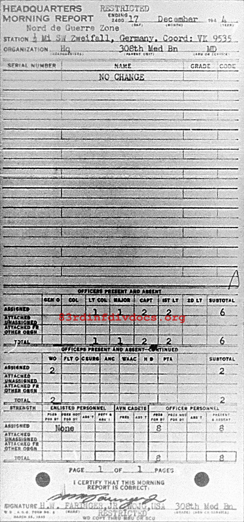 Morning report HQ Co, 1944-12-17, page 1 Morning report