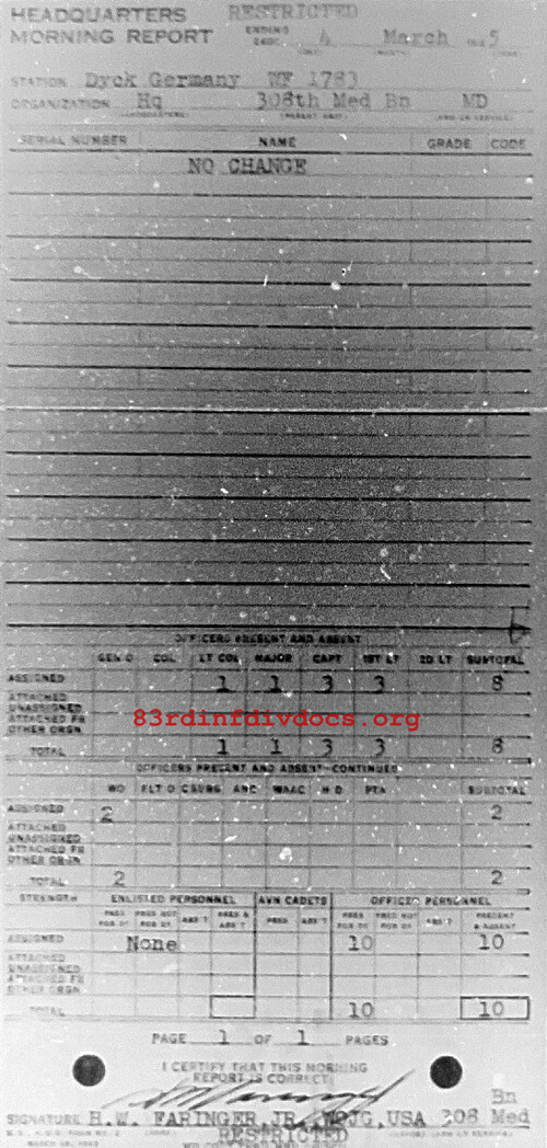 Morning report HQ Co, 1945-03-04, page 1 Morning report