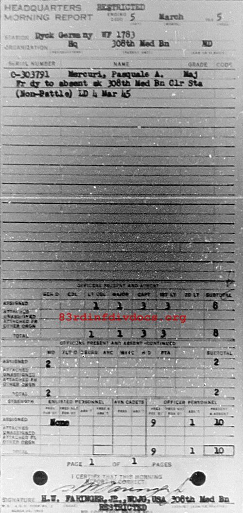 Morning report HQ Co, 1945-03-05, page 1 Morning report