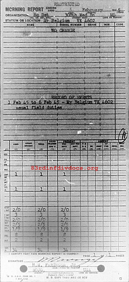 Morning report HQDET Co, 1945-02-06, page 1 Morning report