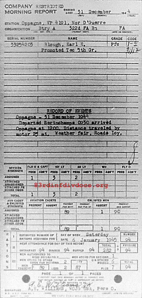 Morning report A Co, 1944-12-31, page 1 Morning report